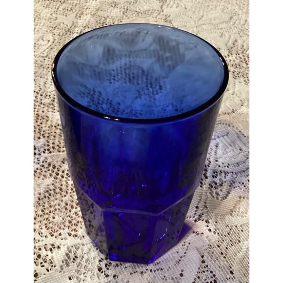 2 Libbey Crisa Glass Cobalt Blue Tumblers 8 Panel Heavy Glasses 5.5" Vintage - Picture 10 of 11